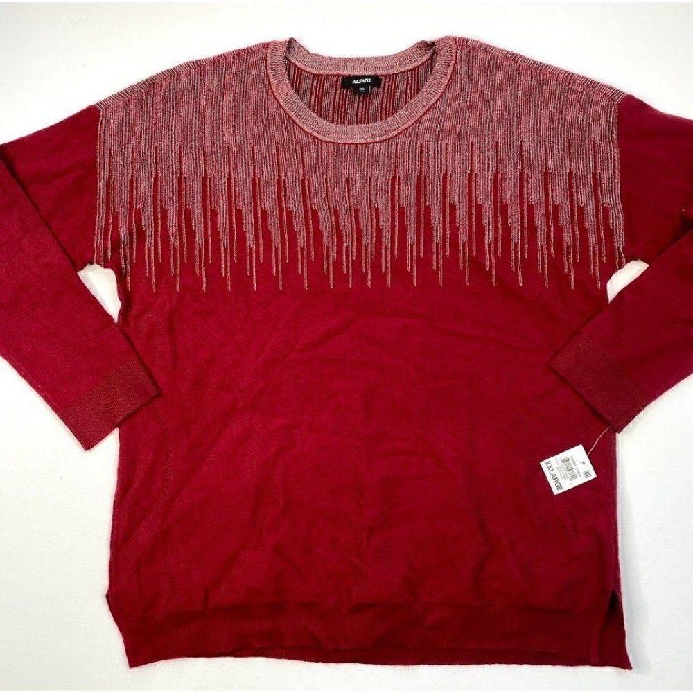 Alfani Sweater Top Small Red Ruby Metallic-Sparkle